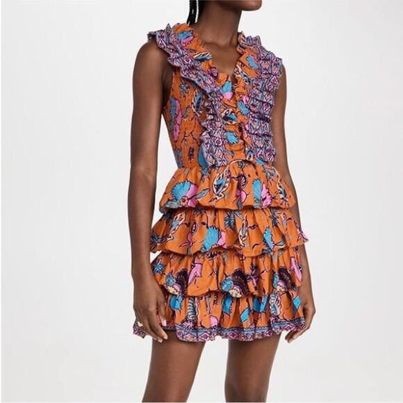 LOVE THE LABEL | REVOLVE Sage Orange Purple Ruffle Mini Dress Women’s Size M - Picture 1 of 11